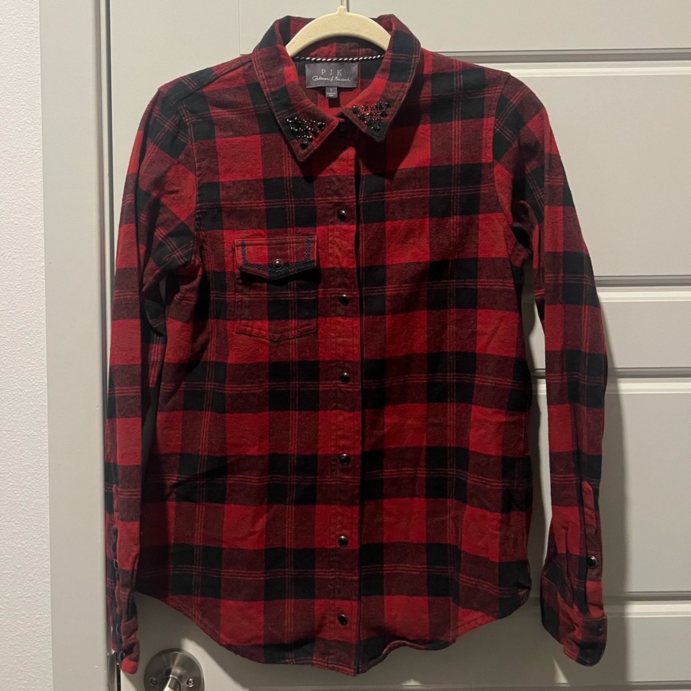PJK Patterson J Kincaid Plaid Embellished Button
Down Top